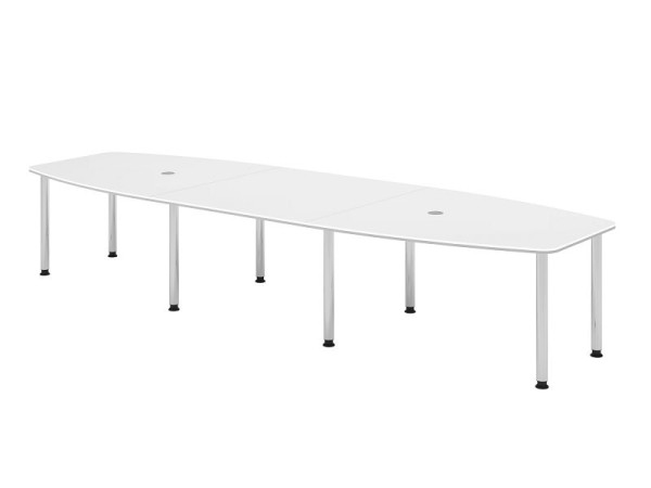Table de conférence Hammerbacher KT40C, 400 x 130 cm, plateau : blanc, épaisseur 25 mm, chant duo 2 mm, cadre à huit pieds chromé, hauteur de travail 72-74 cm, VKT40C/W/C