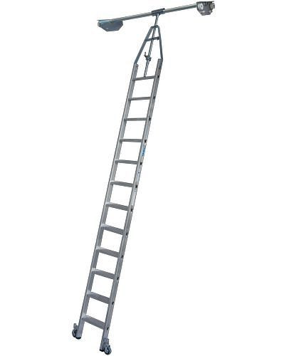 Escabeau Krause, étagère double, aluminium, mobile, avec système de rails, 12 marches, 257515