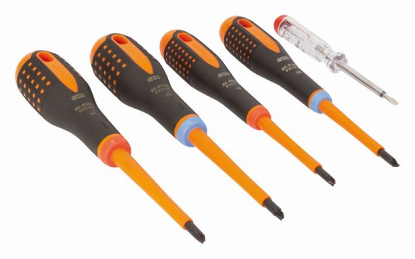 Jeu de tournevis Bahco Ergo™, isolés, 6 pièces, fente+PH+PZ+testeur de tension, BE-9885S