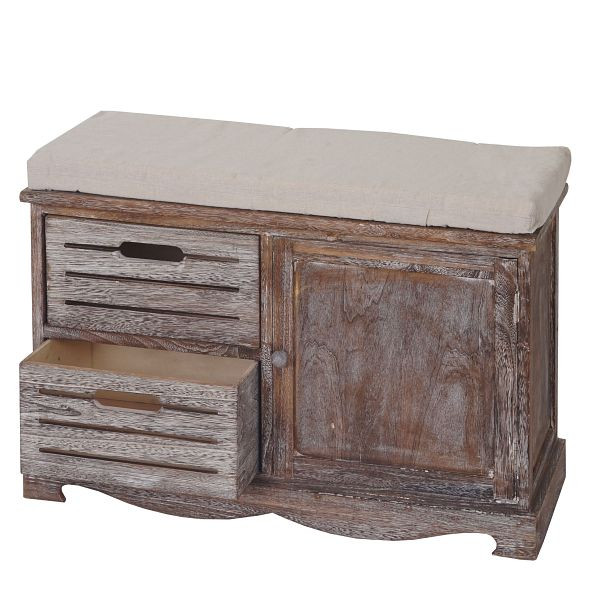 Banc Mendler HWC-J22, banc commode, look shabby vintage 49x71x32cm marron, 50475