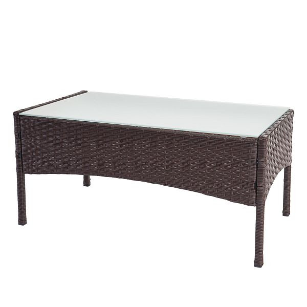Table de jardin en rotin synthétique Mendler Halden, table d'appoint avec plateau en verre, marron chiné, 52040
