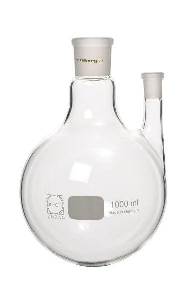 Fiole Rettberg à 2 cols, 2000 ml, col moyen NS 29/32, col latéral NS 29/32 (droit), verre borosilicaté 3.3, 134021264
