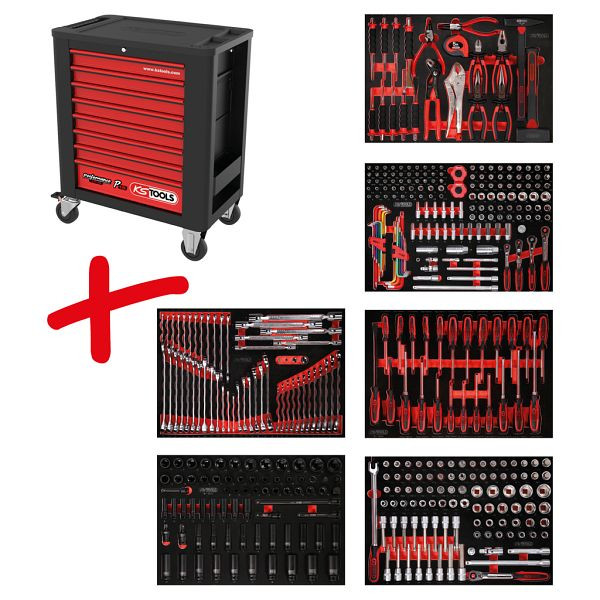 KS Tools PERFORMANCEplus set de dessertes d'atelier P15, avec 423 outils et 6 tiroirs, 815.6423