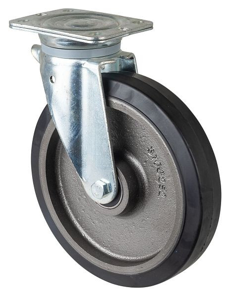 Roulette robuste BS Wheels, largeur de roue 50 mm, Ø roue 250 mm, capacité de charge 500 kg, bandages élastiques noirs, corps de roue coulé, roulements à billes, N100.B81.253