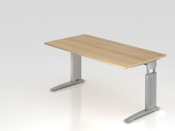 Bureau Hammerbacher pied C 160x80cm chêne/argent, hauteur de travail 68-86 cm réglable, VUS16/E/S