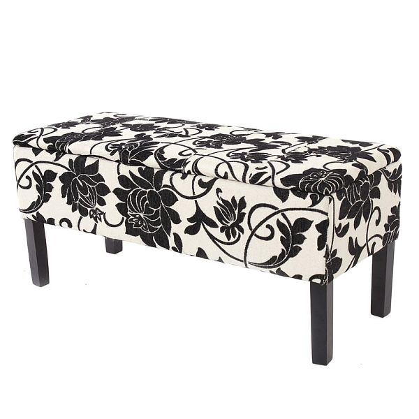 Banc Mendler Bank Renens coffre de rangement tissu/textile 95x36x44 cm, jacquard noir, 21455