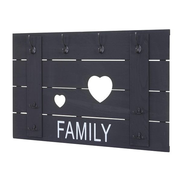 Armoire murale Mendler HWC-C89 Family, panneau d'armoire, look vintage shabby, 8 crochets 60x90cm, gris foncé, shabby, 61931
