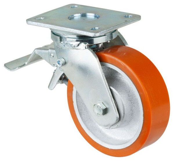 Roulettes BS Roulette robuste avec roue/blocage, largeur 50 mm, Ø160 mm, jusqu'à 850 kg, polyuréthane coulé 95 Shore A, corps coulé, roulements à billes, RR120.C10.160