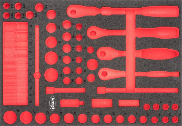 Inserts en mousse souple bi-composant VIGOR, dimensions insert / taille tiroir : L (563 x 393 x 35 mm), utilisation : V6822, V6822-L