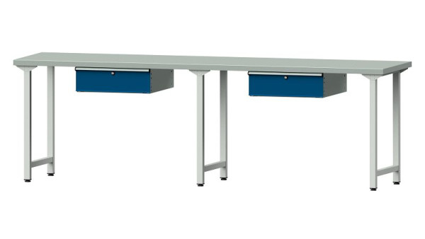Table de travail ANKE, modèle 93, 2800 x 700 x 890 mm, RAL 7035/5010, ZBP 40 mm, 400.429