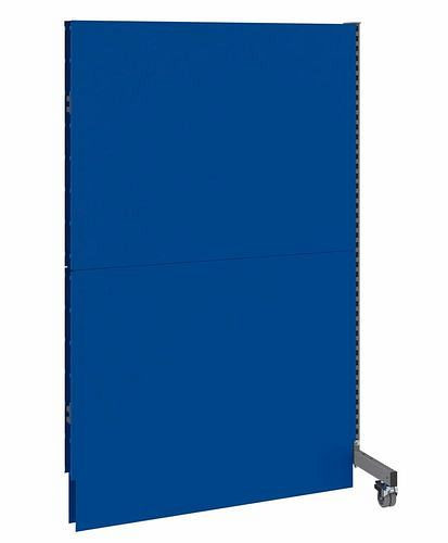 Cloison acoustique mobile DENIOS, panneau rapporté, L 1250, H 2000 mm, tôle perforée acoustique sur deux faces, gris/bleu, 293119