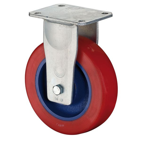 Roulette robuste BS Wheels, roulette fixe, largeur de roue 50 mm, Ø roue 150 mm, capacité de charge 500 kg, polyuréthane coulé 78 Shore A, fonte, roulement à billes, RR110.C11.150