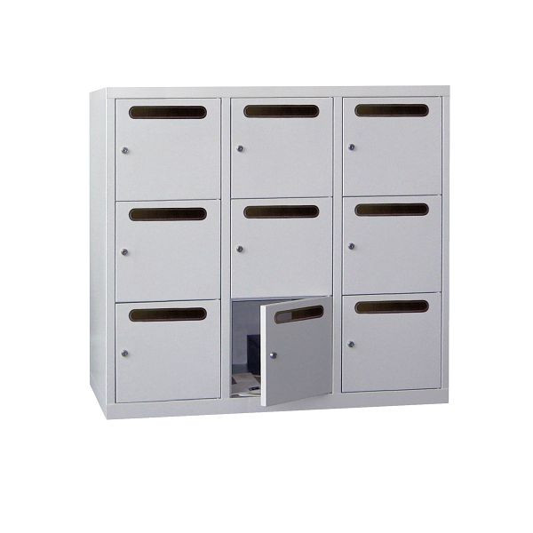 Penderie Pavoy 1087/500/1200, 3l x 3h, cylindre, largeur de compartiment 400 mm, fente 30 mm, rail d'angle, 61213-334-951-512118