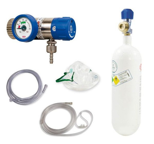 Set oxygène complet MBS Medizintechnik - détendeur et bouteille 2 litres - bouteille acier, option2-acier