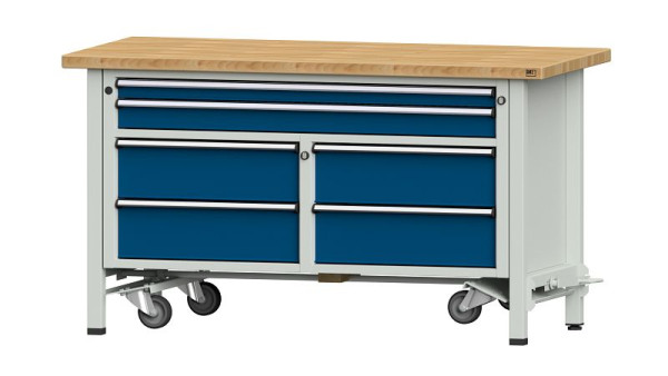 Établis ANKE établi à caissons, modèle 255 V, 1500 x 700 x 840 mm, RAL 7035/5010, BMP 40 mm, avec dispositif d'entraînement abaissable, 304.208