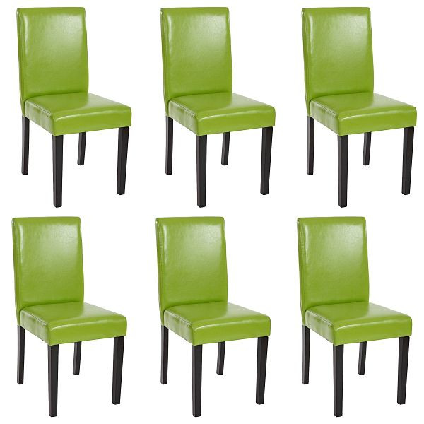 Ensemble de 6 chaises de salle à manger Mendler, chaises de cuisine, Littau, similicuir, vert, pieds foncés, 33693+33707
