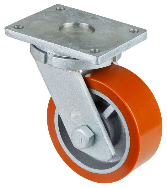 Roues BS Roulette robuste, largeur de roue 80 mm, Ø roue 200 mm, capacité de charge 1400 kg, polyuréthane coulé 95 Shore A, corps de roue en fonte, roulements à billes, RR100.C10.202