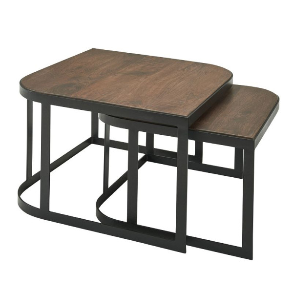 Wohnling Lot de 2 tables basses en bois massif de manguier/métal, foncé, WL6.341