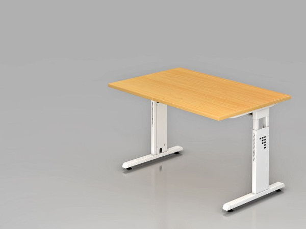 Bureau Hammerbacher pied C 120x80cm hêtre/blanc, hauteur de travail 65-85 cm, VOS12/6/W