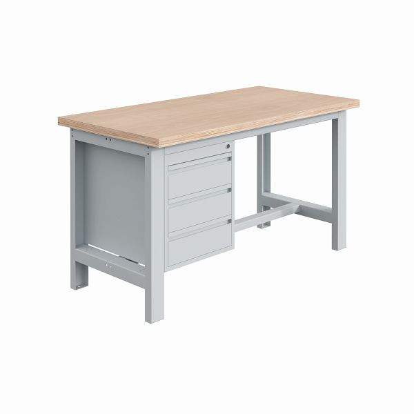 Etabli SOFAME SI, L 1200 x P 750 x H 840 mm, plan de travail multiplex 40 mm avec piètement 3 tiroirs H150 mm, bleu ciel RAL 5015, W010010695BI