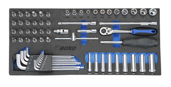 Jeu de clés à douille Boxo 1/4" SAE, 65 pièces, UE : 5 pièces, BX001S-2