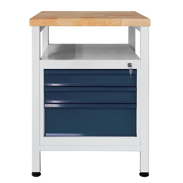 Etabli ADB étroit 3 tiroirs, étagère, dimensions LxPxH : 600x600x840 mm, table de travail : gris, RAL 7035, couleur tiroir/porte : gris anthracite, RAL 7016, 42938
