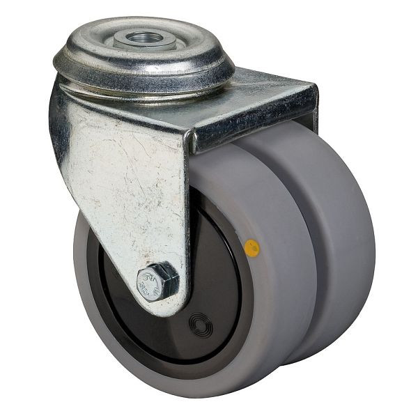 Appareil à rouleaux BS double rouleau, largeur 2x24 mm, Ø75 mm, jusqu'à 80 kg, caoutchouc gris, conducteur d'électricité, roulement à billes, lot de 2, B101.A89.075