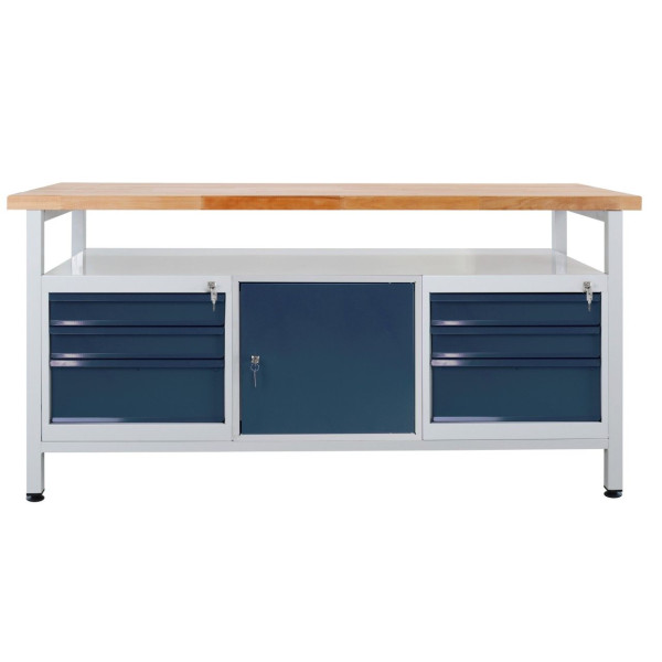 Etabli ADB 6 tiroirs, 1 porte (L), étagère, dimensions LxlxH : 1700x600x840 mm, table de travail : gris clair, RAL 7035, porte/tiroirs : gris anthracite, RAL 7016, 43750