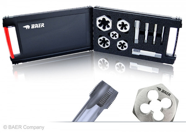 BAER Set HSSG : tarauds / écrous hexagonaux coupants : G(BSP) 1/8'' - 3/4'', BSR1