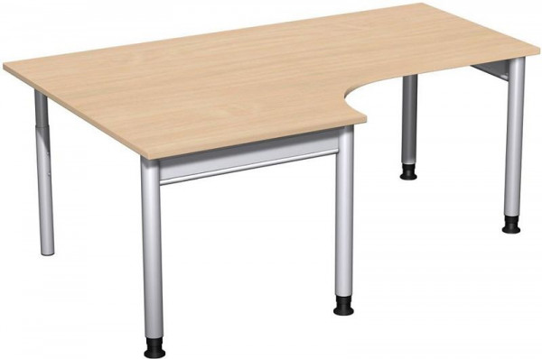 Bureau PC geramöbel gauche, réglable en hauteur, 1800x1200x680-820, hêtre/argent, N-657310-BS