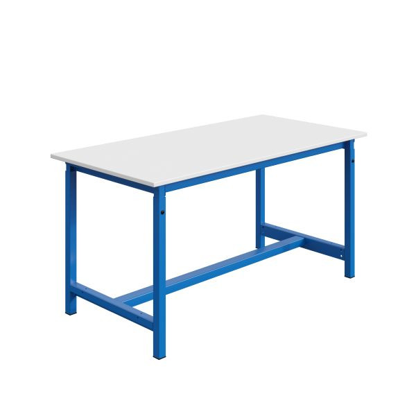 Etabli SOFAME PTH, réglable en hauteur mécaniquement, L 1200 x P 750 x H 768 à 1048 mm, plan de travail mélaminé 28 mm, bleu ciel RAL 5015, W010020321BI