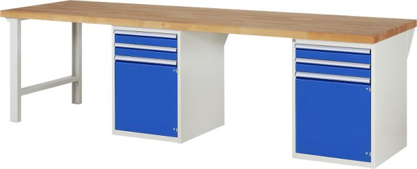 Etabli RAU série 7000 - modèle 7503-8, L3000 x P900 x H890 mm, base système L3000 x P850 x H850 mm, avec 4 tiroirs et 2 portes, 03-7503A8-309B4M.11
