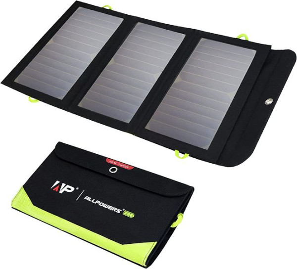 Chargeur solaire portable ALLPOWERS 5V 21W, 3 sorties USB et 2 entrées USB, SP-002