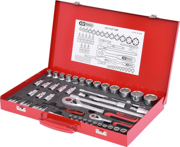 KS Tools Jeu de clés à douilles 1/4"+1/2", 52 pièces, 917.4052