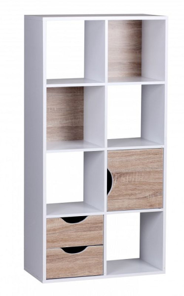 Bibliothèque Wohnling 60 x 120 x 29 cm chêne Sonoma blanc avec tiroirs et porte, WL1.429