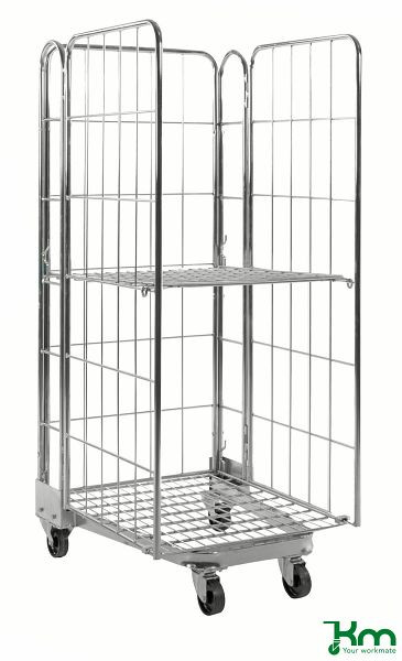 Conteneur roulant empilable Kongamek 850 x 720 x 1740 mm, galvanisé, 2 roulettes fixes 2 roulettes pivotantes avec frein, KM2000-3B