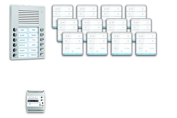 Système de commande de porte audio TCS : pack AP pour 12 unités résidentielles, avec poste extérieur PES 12 boutons de sonnerie, 12x haut-parleur mains libres ISW5010, unité de contrôle, PPAF12-EN / 01