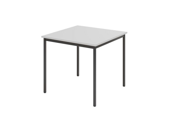 Table de réunion Hammerbacher VS08, 80 x 80 cm, plateau : gris, piètement à quatre pieds noir, hauteur de travail 72 cm, piètement périphérique en acier noir, VVS08/5/D