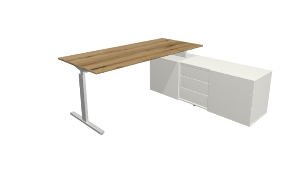 Kerkmann poste de travail complet Form 2, bureau 180 x 80 cm x 74 cm, buffet 160 x 50 x 58 cm, chêne, 11026255