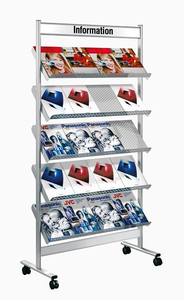 Kerkmann étagère à brochures Artline 20 x DIN A4, L 930 x P 350 x H 1700 mm, aluminium argent, 42348714