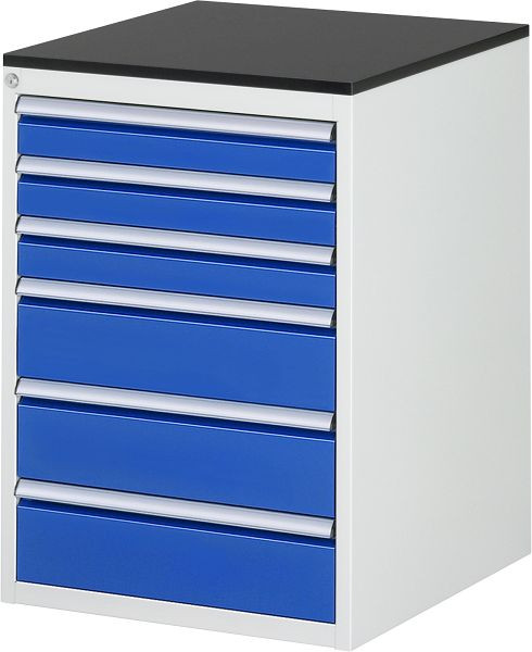 Armoire à tiroirs RAU série 7000, L580 x P650 x H820 mm, plan de travail avec revêtement en résine mélamine, tiroirs : 4xH120, 3xH150 mm, 13-L5.9A-M.11
