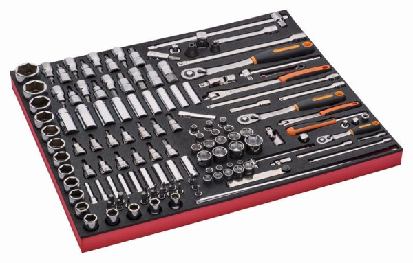 Insert Bahco 3/3, clé à douille + accessoires 1/4"+3/8"+1/2", 138 pièces, FF1A08