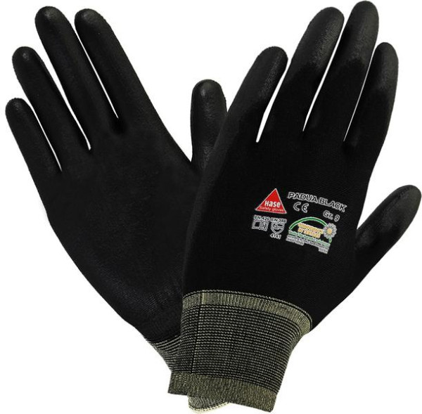 Hase Safety PADUA noir, gants de sécurité à 5 prises, nylon/PU, lavables, taille : 11, UE : 10 paires, 508600-11