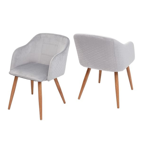Mendler lot de 2 chaises de salle à manger HWC-D71, chaise chaise de cuisine, design rétro, accoudoirs tissu/textile, velours gris clair, 73027