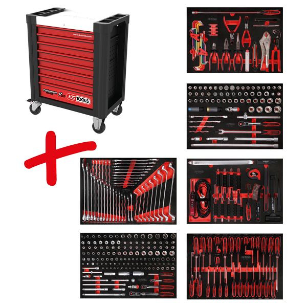 KS Tools PERFORMANCEplus set de dessertes d'atelier P10, avec 338 outils et 6 tiroirs, 810.6338