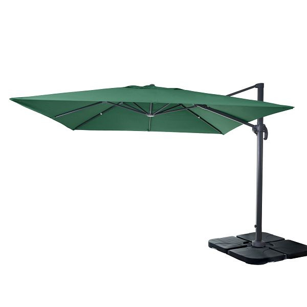 Mendler gastronomy parapluie feu tricolore HWC-A96, parasol 3x3m (Ø4,24m) polyester aluminium/acier 23kg, vert foncé avec support, 153408+153438+31831
