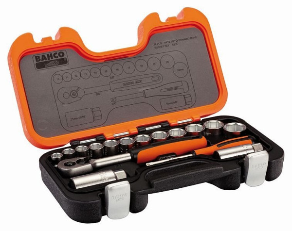 Jeu de clés à douille Bahco 1/4"+3/8", 34 pièces, pouce, S330