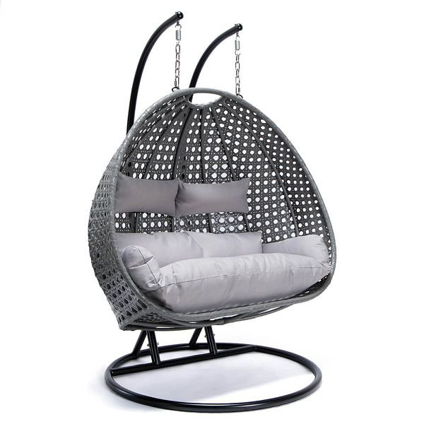 HOME DELUXE chaise suspendue en polyrotin TWIN - gris avec housse de pluie, 6947