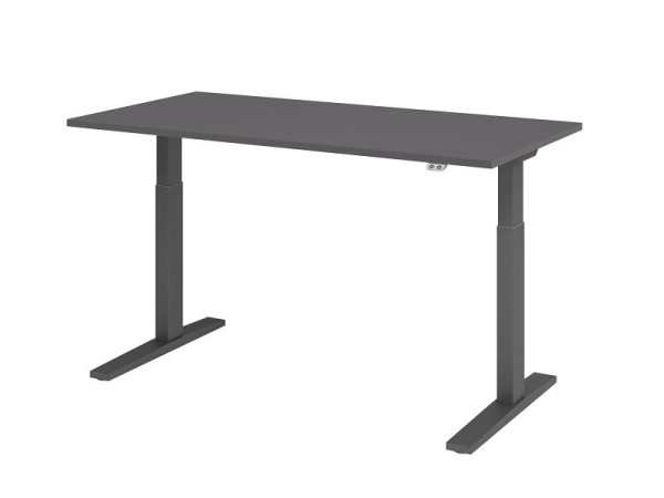 Bureau Hammerbacher XMKA16, 160 x 80 cm, plateau : graphite, épaisseur 25 mm, chant épais en ABS, forme rectangulaire, graphite, VXMKA16/G/G