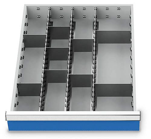 Bedrunka+Hirth inserts de tiroir T736 R 18-24, pour hauteur de panneau 200/300 mm, 3 x MF 600 mm, 7 x TW 100 mm, 2 x TW 150 mm, 116BLH200